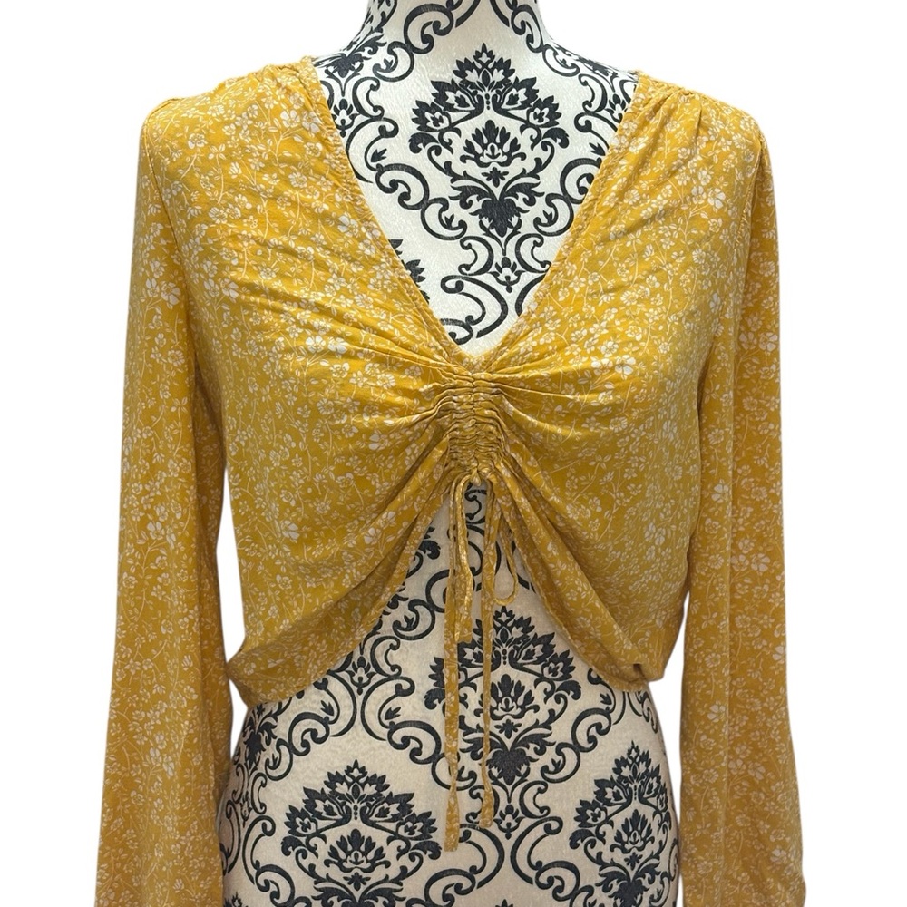 Ardene Yellow Floral Ruched Crop Top Size M